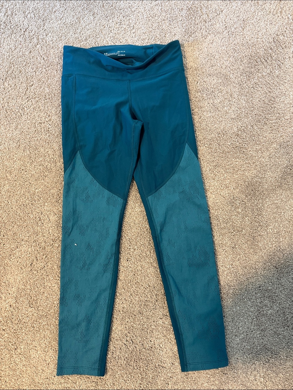 Under Armour women Teal Mesh-Panel Performance Leggings